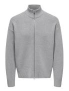Onsblake Ds High Neck Cardigan Knit Tops Knitwear Full Zip Jumpers Gre...