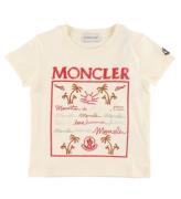 Moncler T-shirt - Cream/RÃ¸d m. Broderi