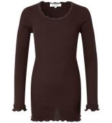 Rosemunde Bluse - Silke/Bomuld - Rib - Dark Espresso m. Blonder