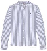 Tommy Hilfiger Bluse - Ruffle Collar - Mid Blue/Optic White