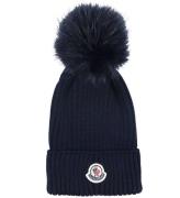 Moncler Hue - Uld - Navy m. Imiteret Pels