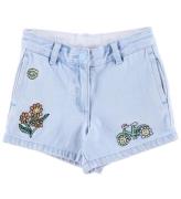 Stella McCartney Kids Denimshorts - LyseblÃ¥ m. Broderier